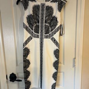 Gianni Bini Black and White Lace Midi Dress